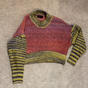 Urban Outfitters Red and Yellow Striped Crew Neck Sweater